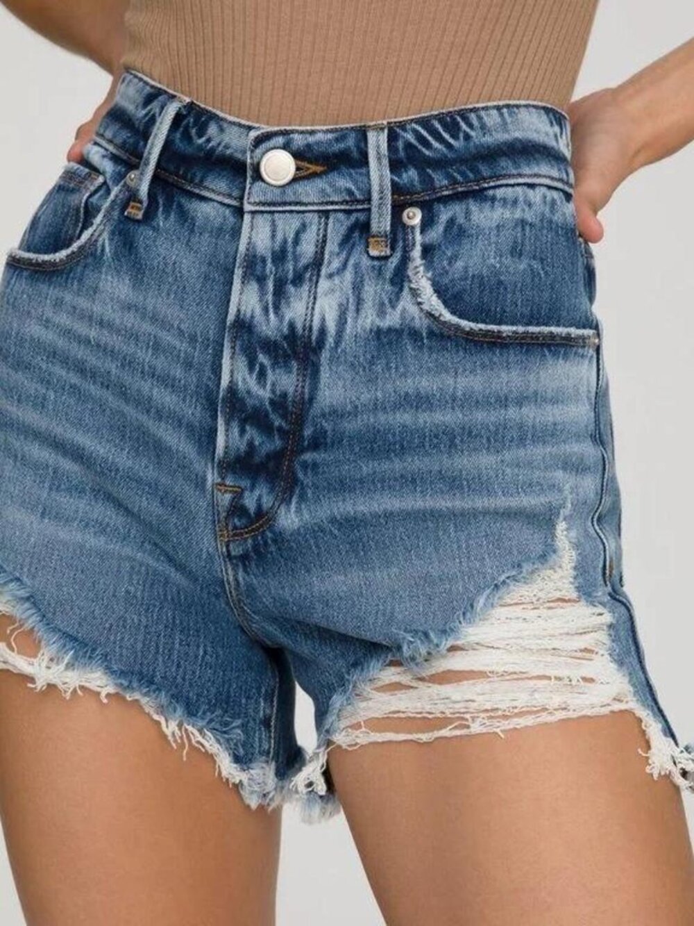 GOOD AMERICAN Women's Blue Denim Shorts Distressed Size 12